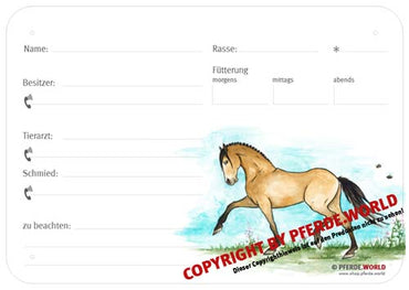 Boxenschild / Stalltafel Lusitano 300 x 210 mm ohne Abstammung mit Fütterung, Tierarzt und Schmied