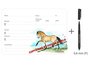 Boxenschild / Stalltafel Lusitano 300 x 210 mm ohne Abstammung mit Fütterung, Tierarzt und Schmied