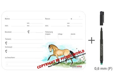 Boxenschild / Stalltafel Lusitano 300 x 210 mm mit Abstammung, Fütterung, Tierarzt und Schmied