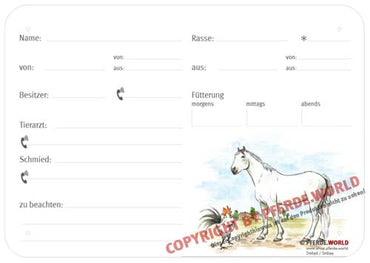 Boxenschild / Stalltafel Warmblut 300 x 210 mm mit Abstammung, Fütterung, Tierarzt und Schmied