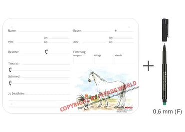 Boxenschild / Stalltafel Warmblut 300 x 210 mm mit Abstammung, Fütterung, Tierarzt und Schmied