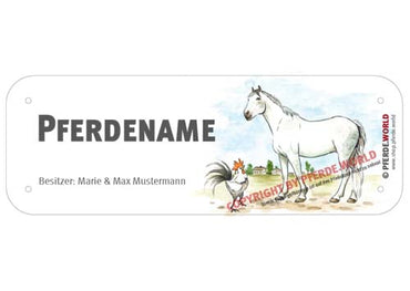 Boxenschild / Stalltafel Warmblut mit individuellem Namen 200 x 70 mm