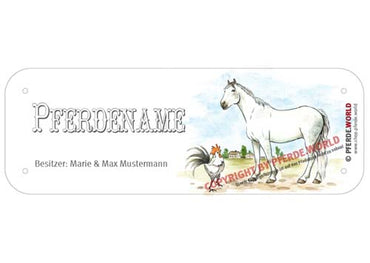 Boxenschild / Stalltafel Warmblut mit individuellem Namen 200 x 70 mm