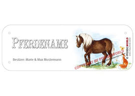 Boxenschild / Stalltafel Schwarzwälder Fuchs mit individuellem Namen 200 x 70 mm