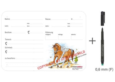 Boxenschild / Stalltafel Voltigierpferd 300 x 210 mm mit Abstammung mit Fütterung, Tierarzt und Schmied