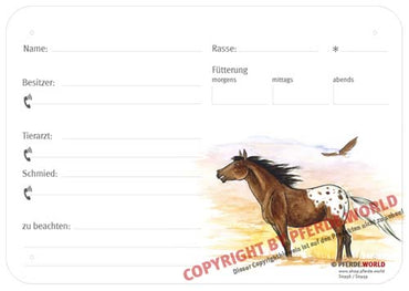 Boxenschild / Stalltafel Appaloosa 300 x 210 mm ohne Abstammung mit Fütterung, Tierarzt und Schmied