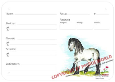 Boxenschild / Stalltafel Appaloosa-Friesen-Mix 300 x 210 mm ohne Abstammung mit Fütterung, Tierarzt und Schmied