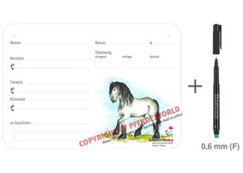 Boxenschild / Stalltafel Appaloosa-Friesen-Mix 300 x 210 mm ohne Abstammung mit Fütterung, Tierarzt und Schmied
