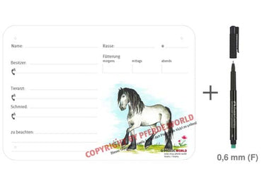 Boxenschild / Stalltafel Appaloosa-Friesen-Mix 300 x 210 mm ohne Abstammung mit Fütterung, Tierarzt und Schmied