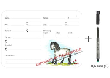 Boxenschild / Stalltafel Appaloosa-Friesen-Mix 300 x 210 mm mit Abstammung mit Fütterung, Tierarzt und Schmied