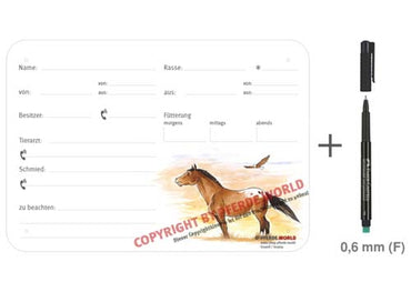 Boxenschild / Stalltafel Appaloosa mit Stehmähne 300 x 210 mm mit Abstammung mit Fütterung, Tierarzt und Schmied