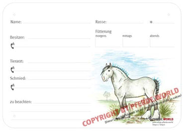 Boxenschild / Stalltafel Shire Horse 300 x 210 mm ohne Abstammung mit Fütterung, Tierarzt und Schmied