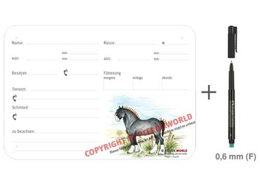 Boxenschild / Stalltafel Shire Horse 300 x 210 mm mit Abstammung mit Fütterung, Tierarzt und Schmied