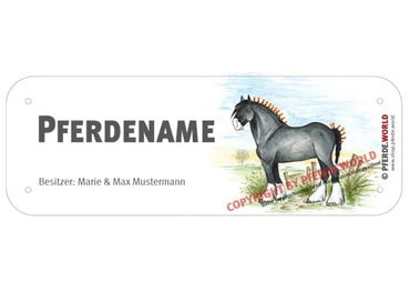 Boxenschild / Stalltafel Shire Horse mit individuellem Namen 200 x 70 mm