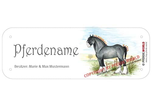 Boxenschild / Stalltafel Shire Horse mit individuellem Namen 200 x 70 mm