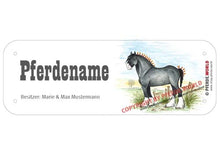 Laden Sie das Bild in den Galerie-Viewer, Boxenschild / Stalltafel Shire Horse mit individuellem Namen 200 x 70 mm