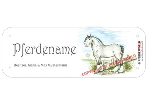 Boxenschild / Stalltafel Shire Horse mit individuellem Namen 200 x 70 mm
