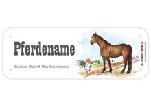 Laden Sie das Bild in den Galerie-Viewer, Boxenschild / Stalltafel Warmblut mit individuellem Namen 200 x 70 mm