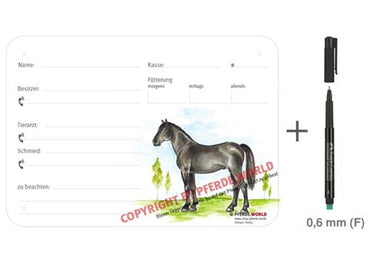 Boxenschild / Stalltafel Schweres Warmblut 300 x 210 mm ohne Abstammung mit Fütterung, Tierarzt und Schmied