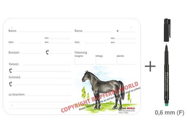 Boxenschild / Stalltafel Schweres Warmblut 300 x 210 mm mit Abstammung mit Fütterung, Tierarzt und Schmied