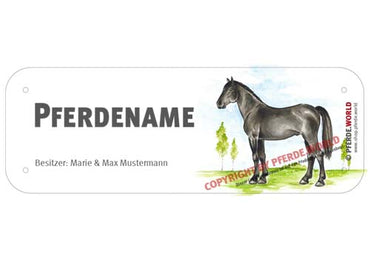 Boxenschild / Stalltafel Schweres Warmblut mit individuellem Namen 200 x 70 mm