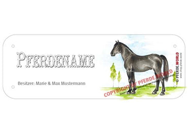 Boxenschild / Stalltafel Schweres Warmblut mit individuellem Namen 200 x 70 mm