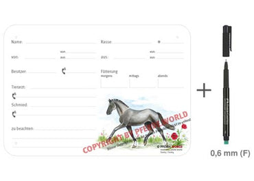 Boxenschild / Stalltafel Trakehner 300 x 210 mm mit Abstammung, Fütterung, Tierarzt und Schmied