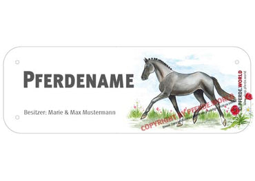 Boxenschild / Stalltafel Trakehner mit individuellem Namen 200 x 70 mm