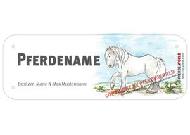 Boxenschild / Stalltafel Fell Pony mit individuellem Namen 200 x 70 mm