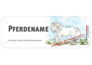 Boxenschild / Stalltafel Fell Pony mit individuellem Namen 200 x 70 mm