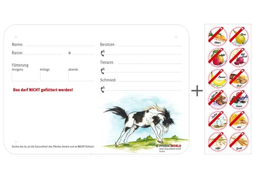 Boxenschild / Stalltafel mit Aufklebern für Fütterungsverbote Painthorse