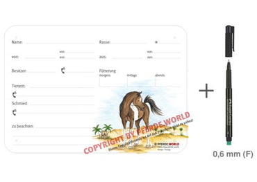 Boxenschild / Stalltafel Araber 300 x 210 mm mit Abstammung, Fütterung, Tierarzt und Schmied
