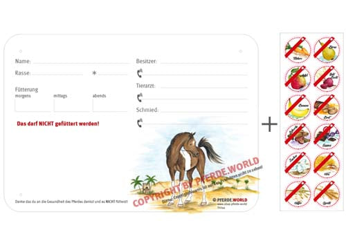 Boxenschild / Stalltafel mit Aufklebern für Fütterungsverbote Araber