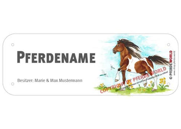 Boxenschild / Stalltafel Barockpinto mit individuellem Namen 200 x 70 mm