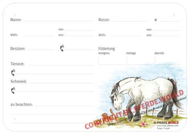 Boxenschild Rheinisch Deutsches Kaltblut 300 x 210 mm mit Abstammung, Tierarzt und Hufschmied