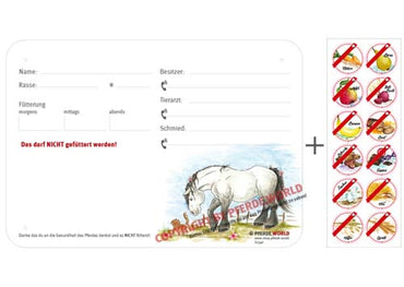 Boxenschild / Stalltafel mit Aufklebern für Fütterungsverbote Kaltblut