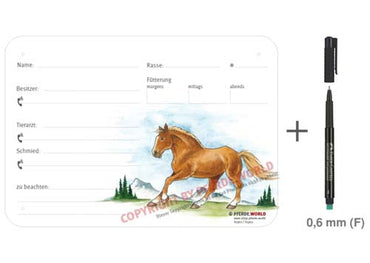 Boxenschild / Stalltafel Freiberger mit Stehmähne 300 x 210 mm ohne Abstammung mit Fütterung, Tierarzt und Schmied