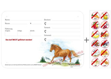 Boxenschild / Stalltafel mit Aufklebern für Fütterungsverbote Freiberger mit Stehmähne