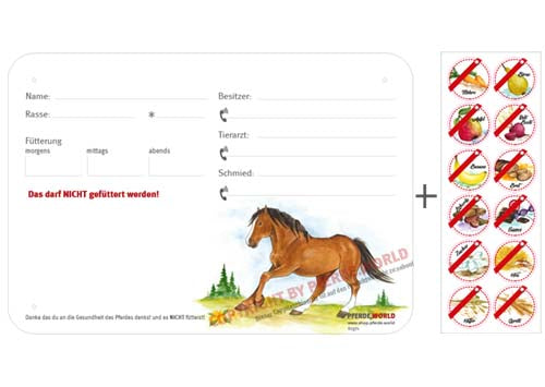 Boxenschild / Stalltafel mit Aufklebern für Fütterungsverbote Westfale