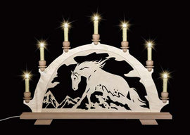 Original erzgebirgischer Schwibbogen / Lichterbogen mit Pferd - Western - Sliding Stopp