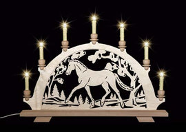Original erzgebirgischer Schwibbogen / Lichterbogen mit Pferd - Dressur