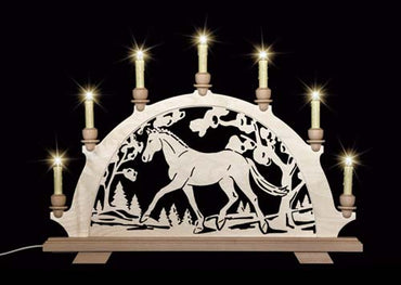 Original erzgebirgischer Schwibbogen / Lichterbogen mit Pferd - Dressur