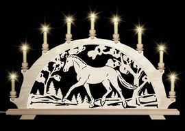 Original erzgebirgischer Schwibbogen / Lichterbogen mit Pferd - Dressur