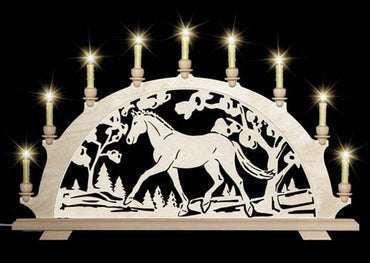 Original erzgebirgischer Schwibbogen / Lichterbogen mit Pferd - Dressur