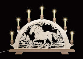 Original erzgebirgischer Schwibbogen / Lichterbogen mit Pferd - Freizeitpferd