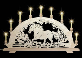Original erzgebirgischer Schwibbogen / Lichterbogen mit Pferd - Freizeitpferd