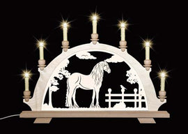 Original erzgebirgischer Schwibbogen / Lichterbogen mit Pferd - Friese