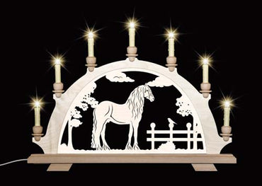 Original erzgebirgischer Schwibbogen / Lichterbogen mit Pferd - Friese