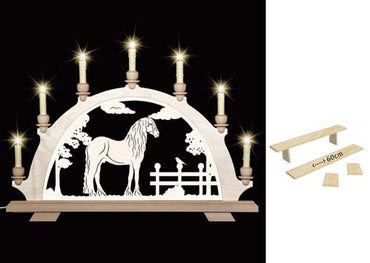 Original erzgebirgischer Schwibbogen / Lichterbogen mit Pferd - Friese