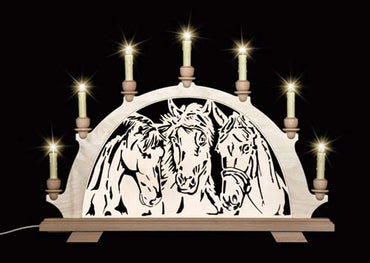 Original erzgebirgischer Schwibbogen / Lichterbogen mit Pferd - Portrait